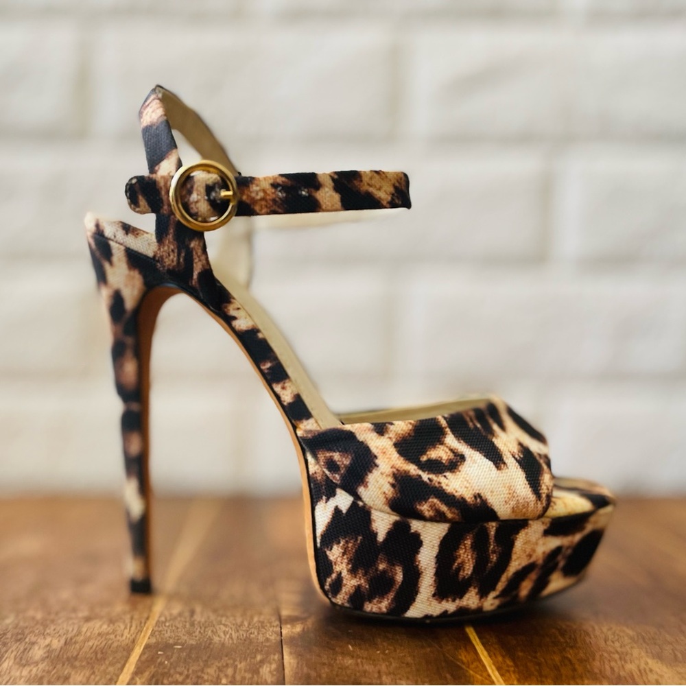 Alice and Olivia Leopard Print Peep Toe Stiletto Heels